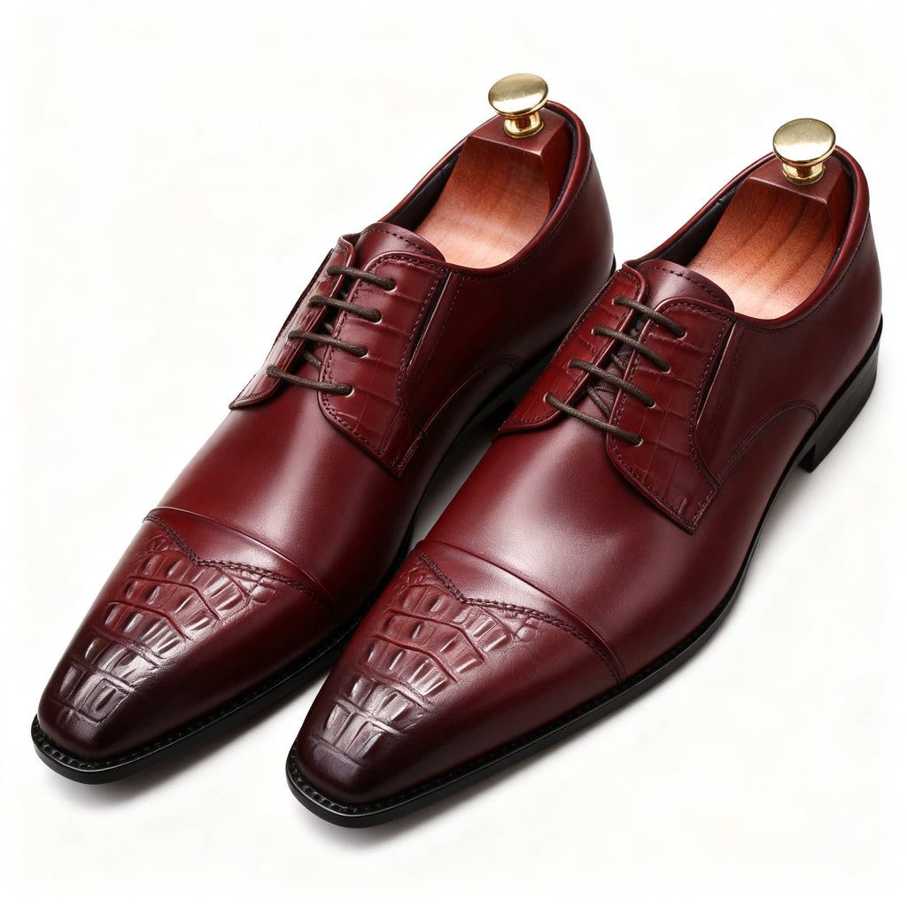 Men's Cap Toe Croc Derby: Stylish Wedding & Groomsmen Dress Shoesyes