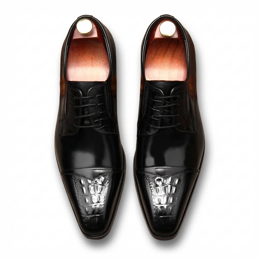 Men's Cap Toe Croc Derby: Stylish Wedding & Groomsmen Dress Shoesyes