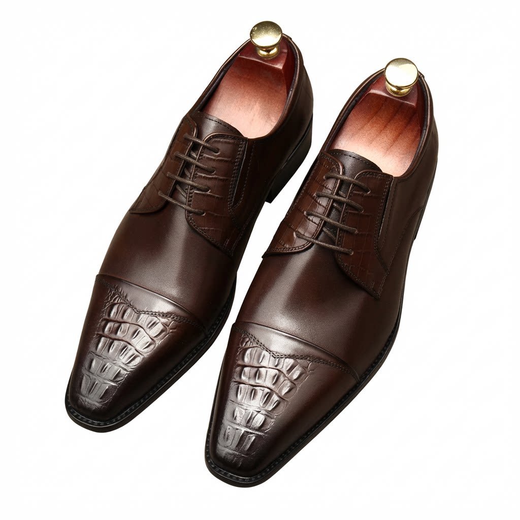 Men's Cap Toe Croc Derby: Stylish Wedding & Groomsmen Dress Shoesyes