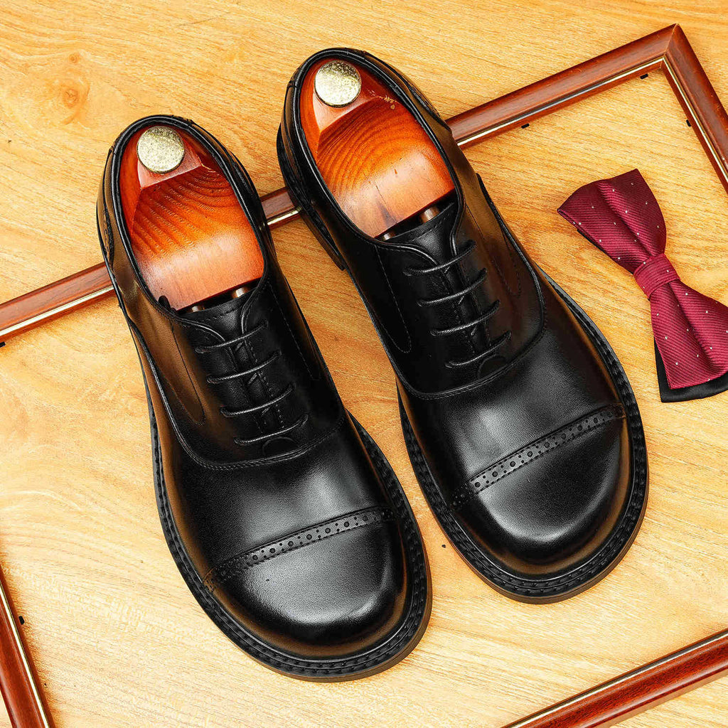 Men's Cap Toe Leather Oxford Dress Shoes | Black & Brownyes