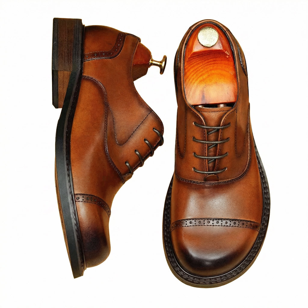 Men's Cap Toe Leather Oxford Dress Shoes | Black & Brownyes