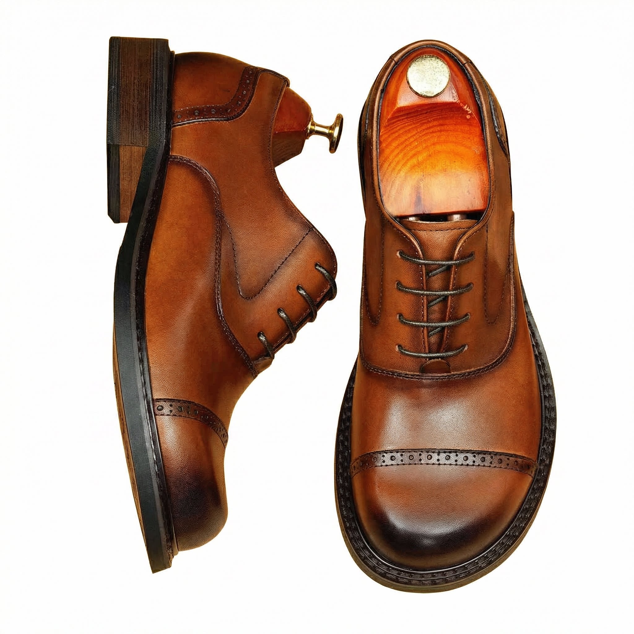 Men's Cap Toe Leather Oxford Dress Shoes | Black & Brownyes