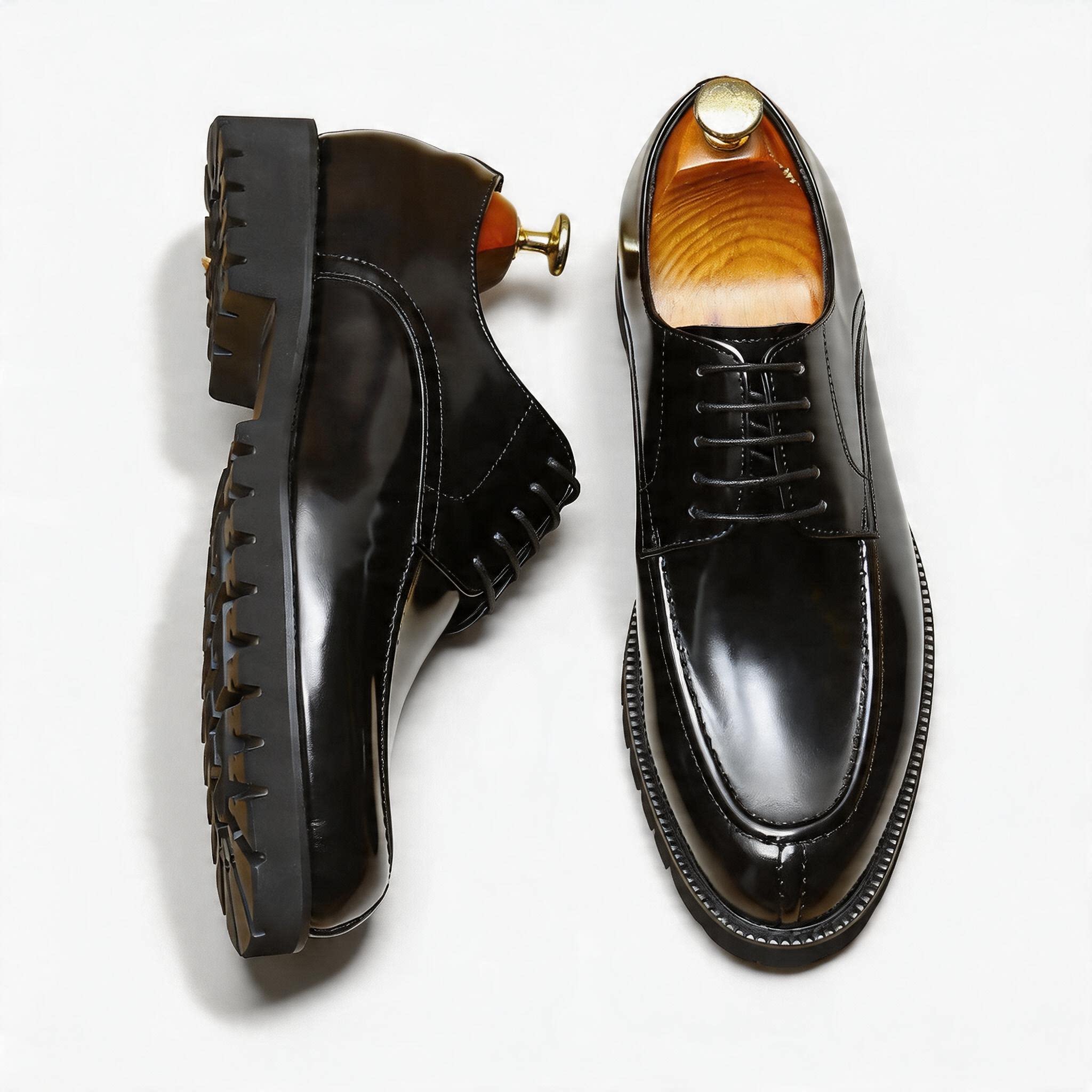 Men's Chunky Derby Shoes: Platform Patent Leather Dress Shoes