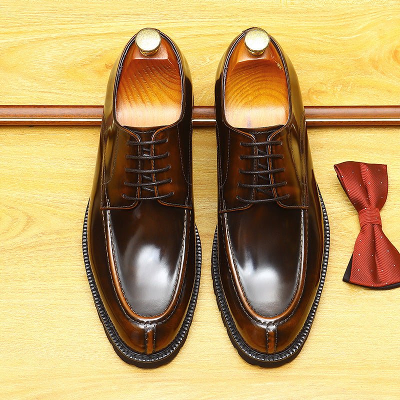 Men's Chunky Derby Shoes: Platform Patent Leather Dress Shoes