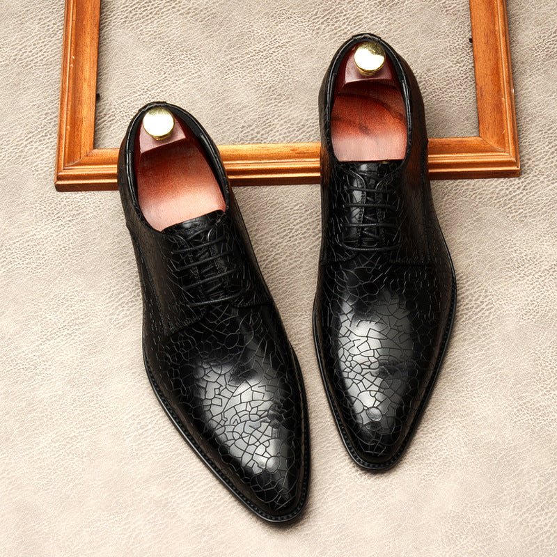 Men's Cracked Pattern Pointed Derby: Stylish Wedding Dress Shoesyes