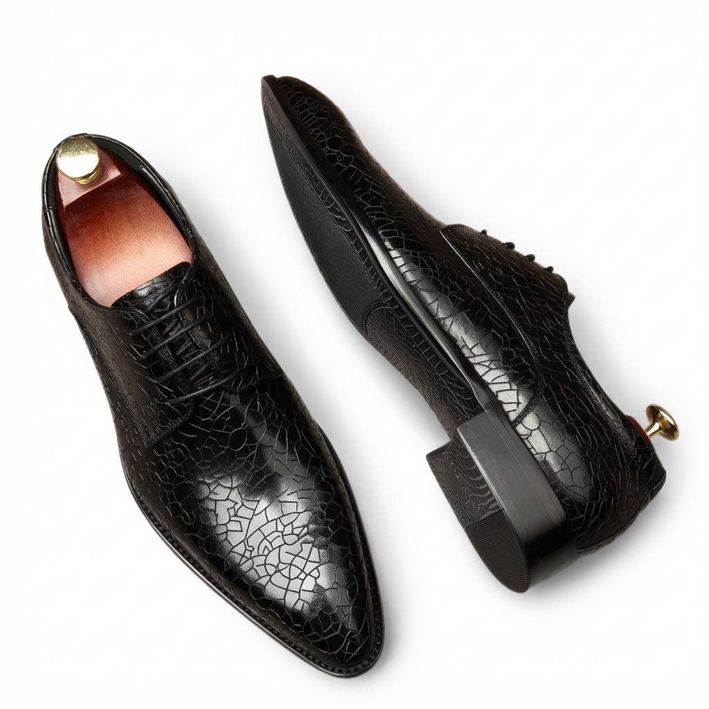Men's Cracked Pattern Pointed Derby: Stylish Wedding Dress Shoesyes