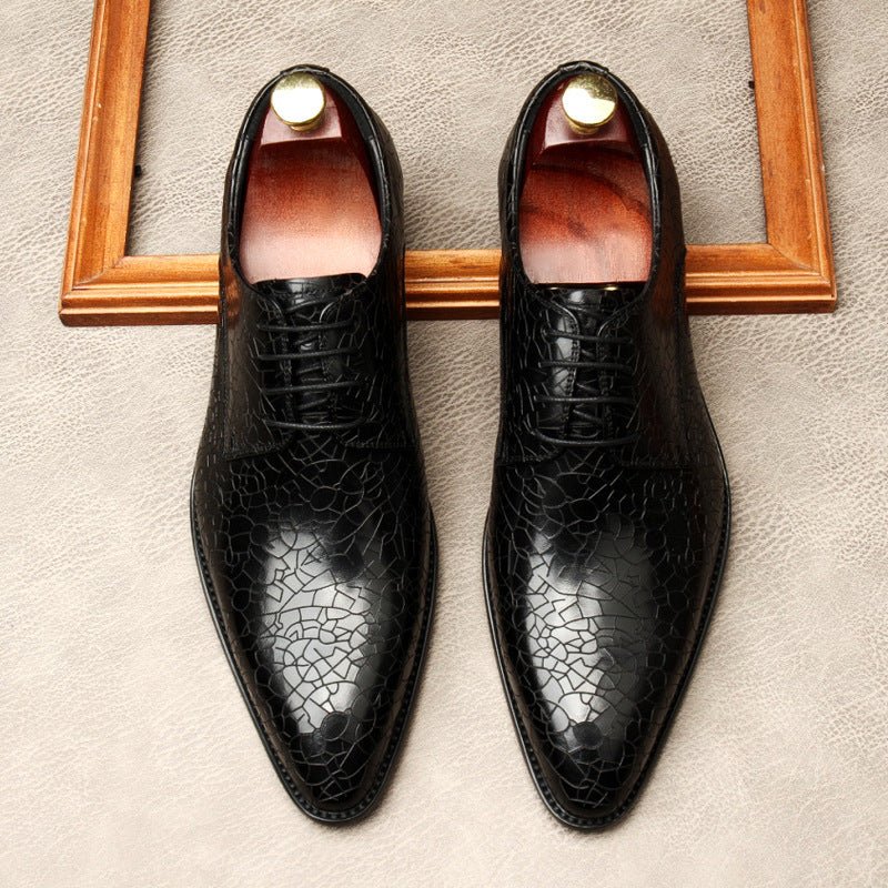Men's Cracked Pattern Pointed Derby: Stylish Wedding Dress Shoesyes