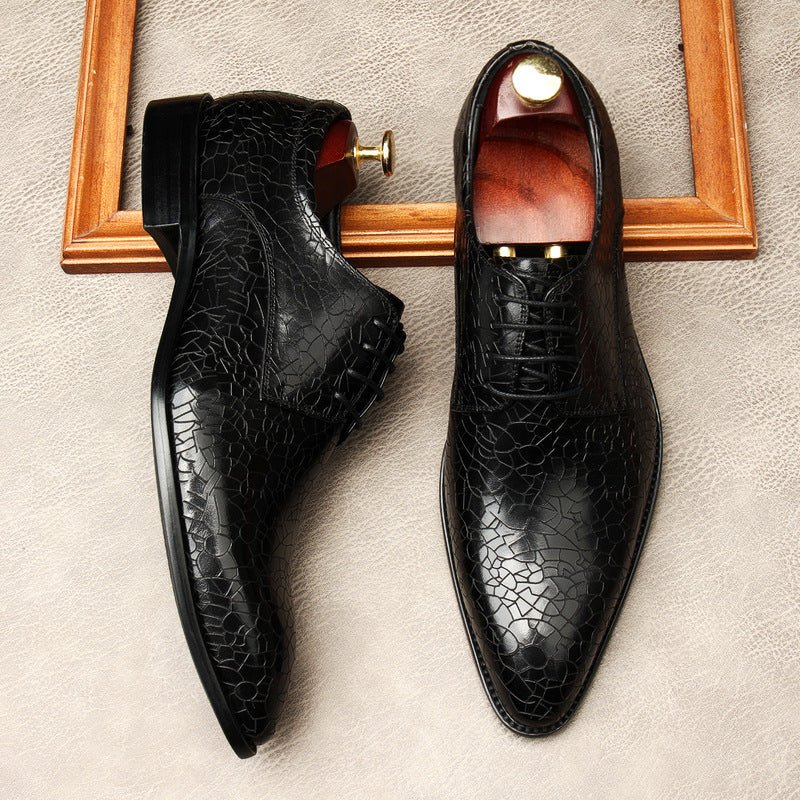 Men's Cracked Pattern Pointed Derby: Stylish Wedding Dress Shoesyes