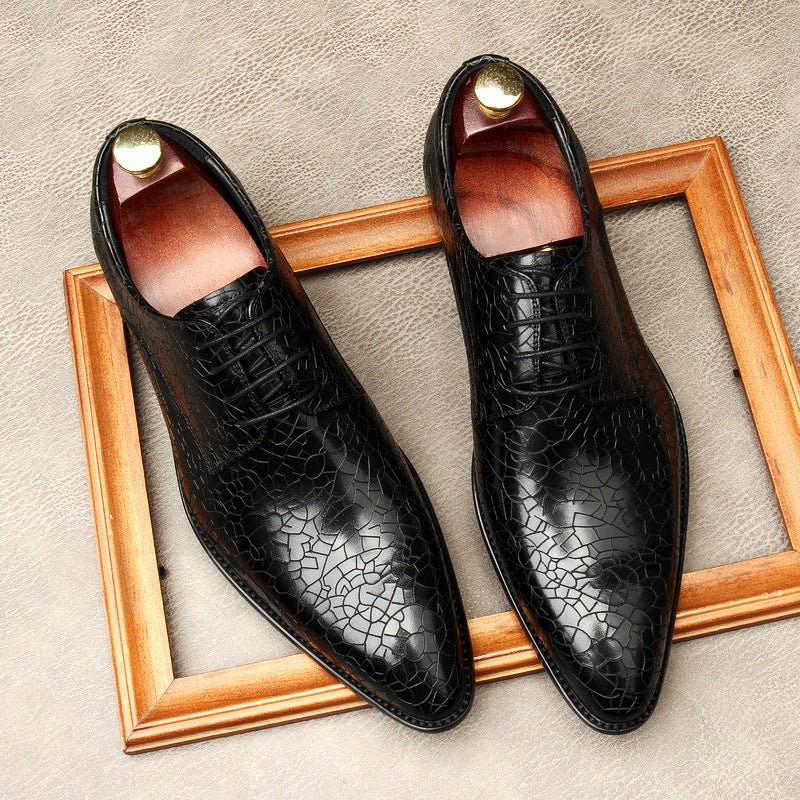 Men's Cracked Pattern Pointed Derby: Stylish Wedding Dress Shoesyes
