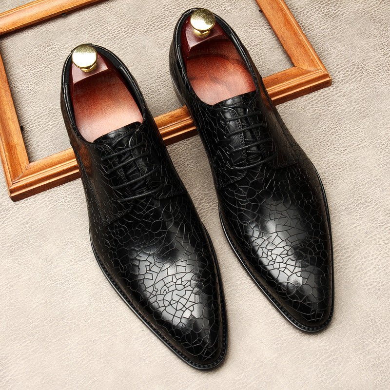 Men's Cracked Pattern Pointed Derby: Stylish Wedding Dress Shoesyes