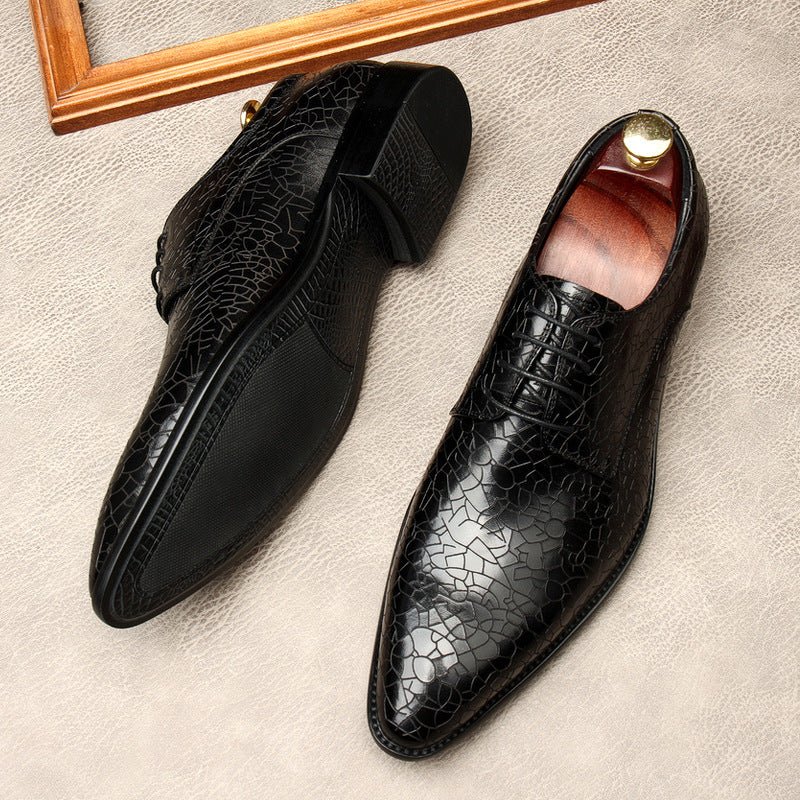 Men's Cracked Pattern Pointed Derby: Stylish Wedding Dress Shoesyes
