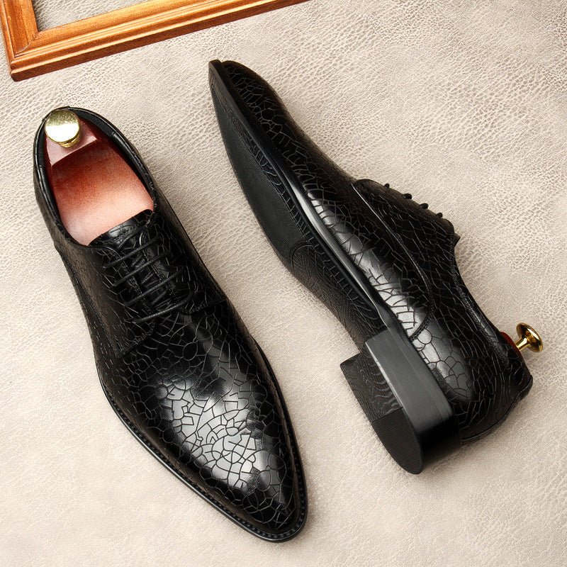 Men's Cracked Pattern Pointed Derby: Stylish Wedding Dress Shoesyes