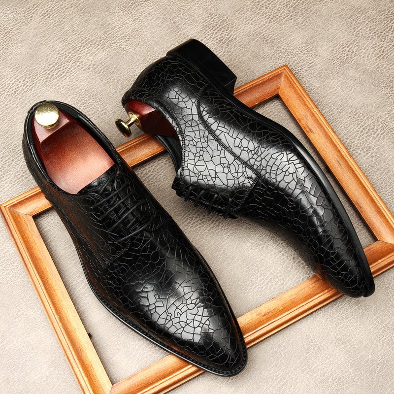 Men's Cracked Pattern Pointed Derby: Stylish Wedding Dress Shoesyes