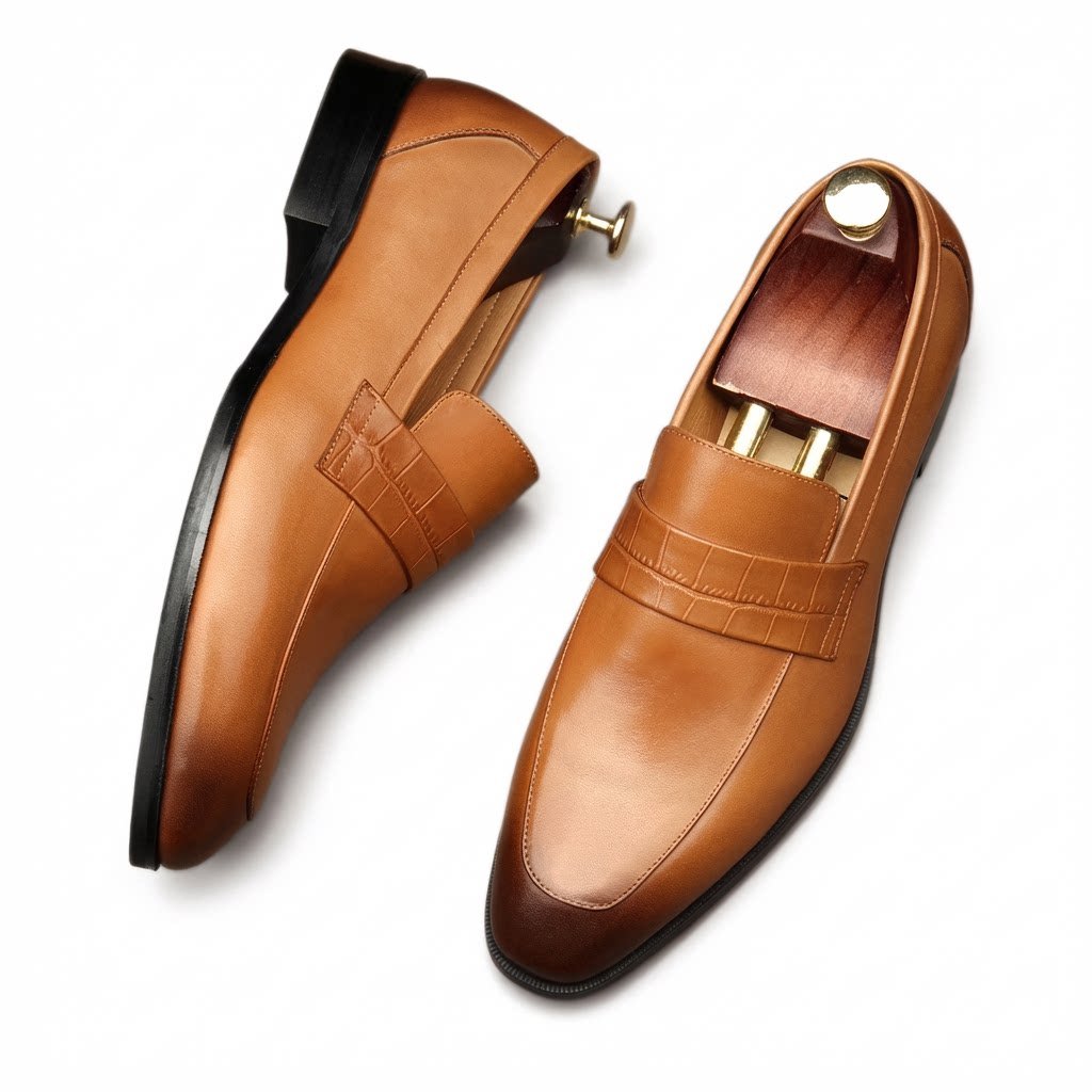 Men's Croc Detail Dress Shoes: Stylish Pointed Toe Wedding Loafersyes