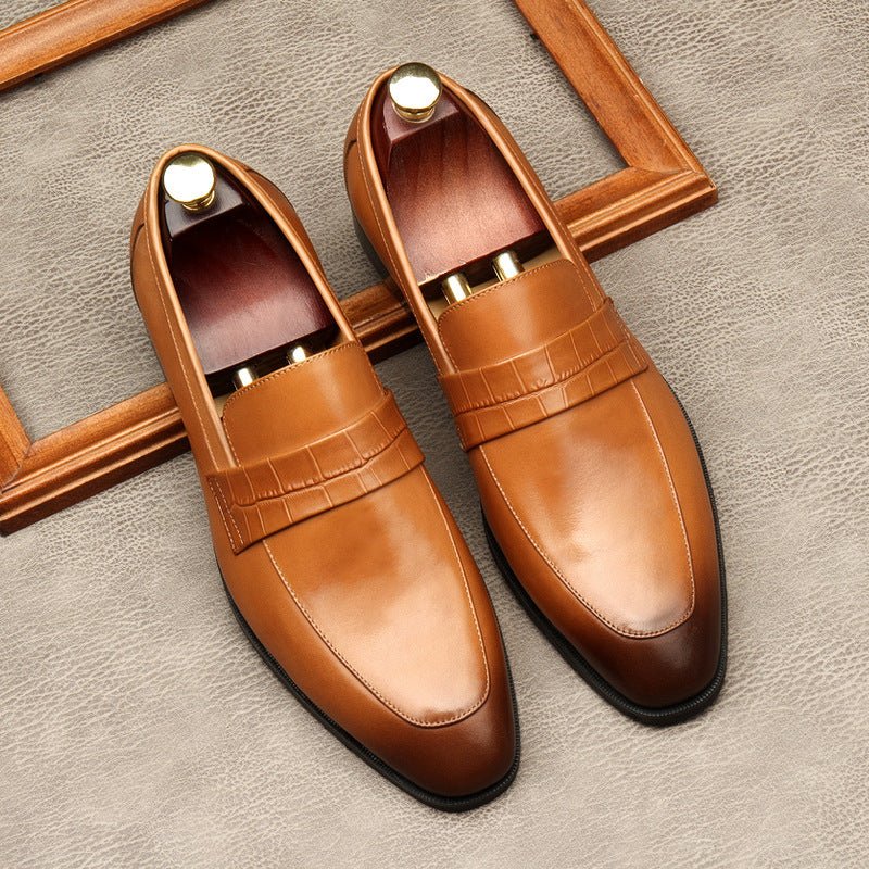 Men's Croc Detail Dress Shoes: Stylish Pointed Toe Wedding Loafersyes
