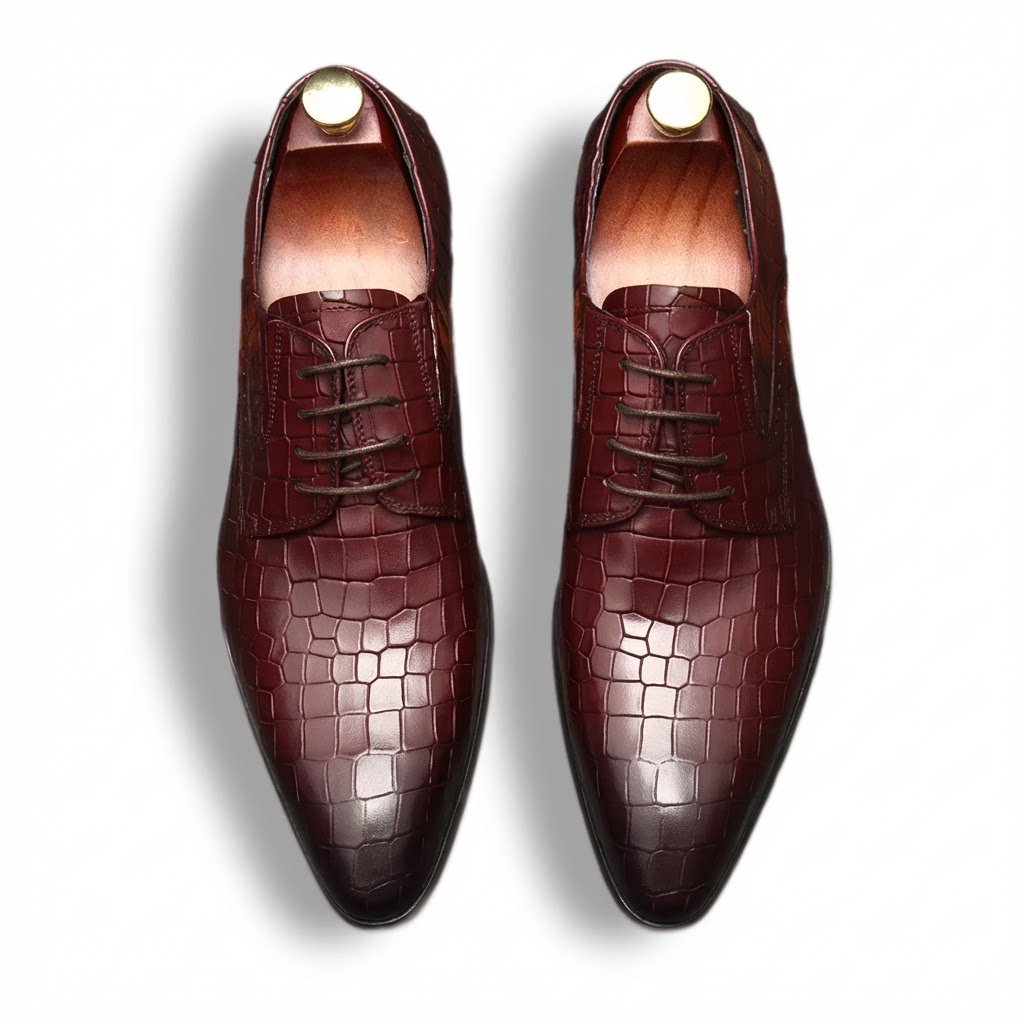Men's Croc Embossed Derby: Stylish Party & Prom Formal Dress Shoesyes