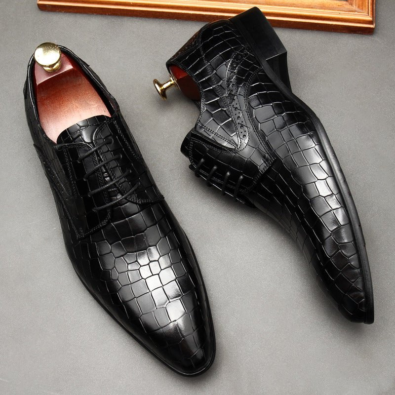 Men's Croc Embossed Derby: Stylish Party & Prom Formal Dress Shoesyes