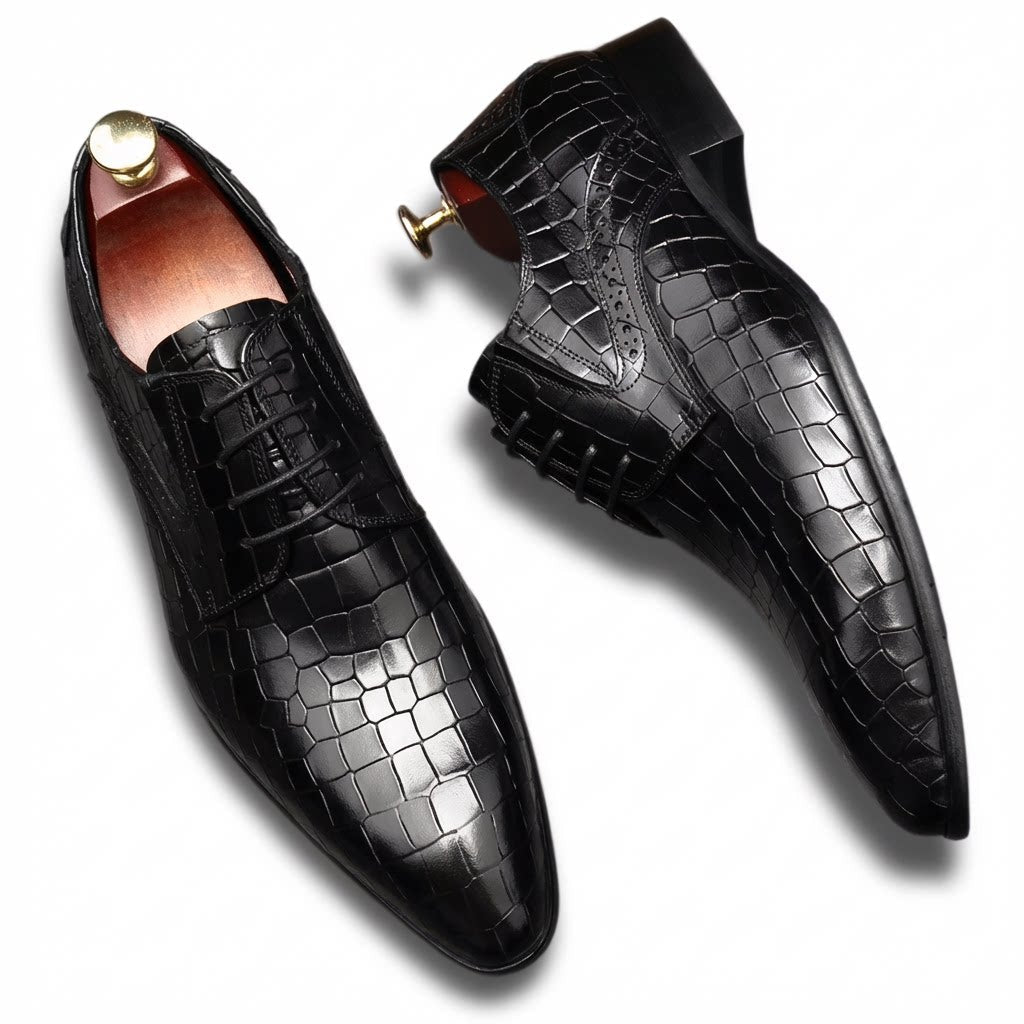Men's Croc Embossed Derby: Stylish Party & Prom Formal Dress Shoesyes