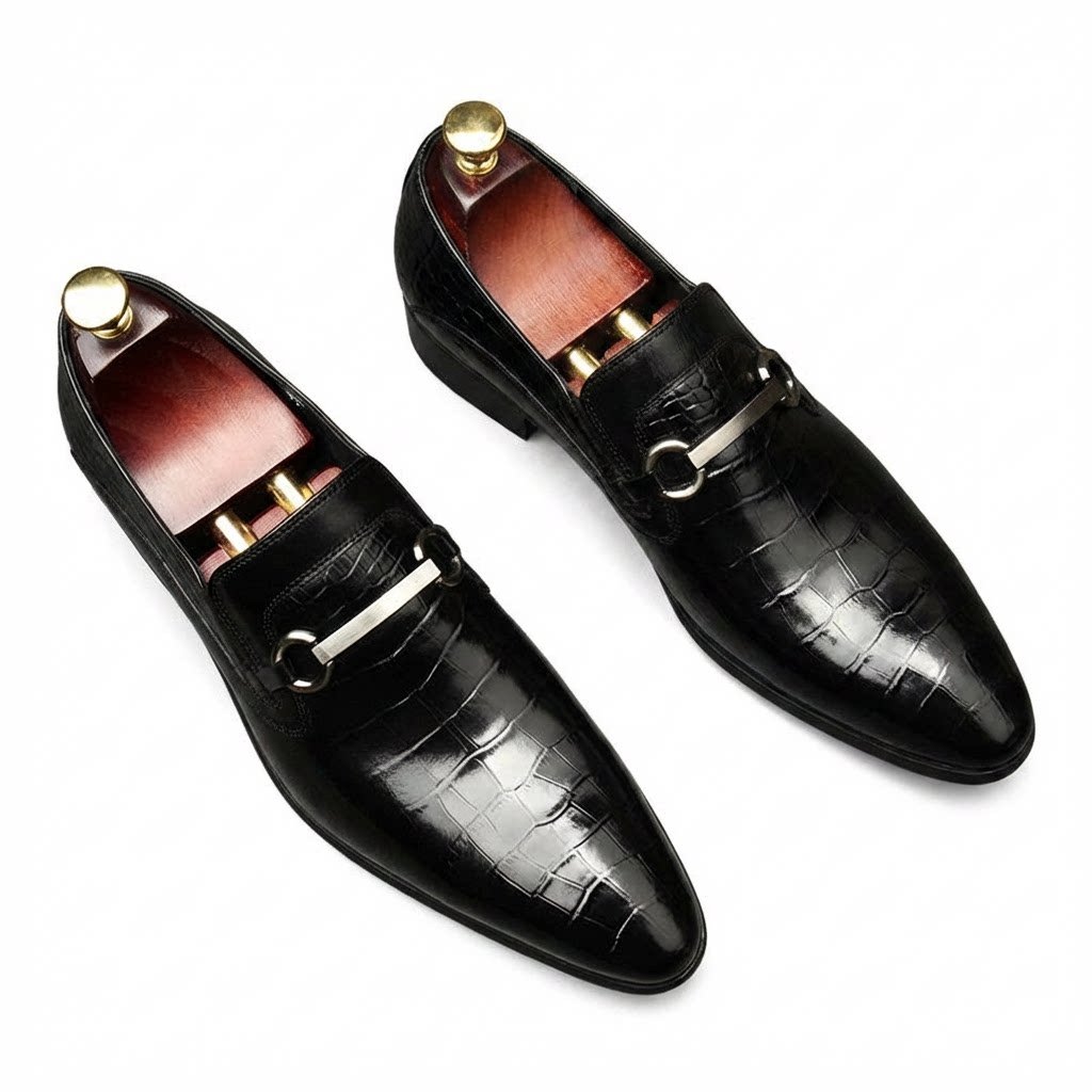 Men's Croc Embossed Dress Shoes: Stylish Wedding Pointed Bit Loafersyes