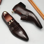 Men's Croc Embossed Formal Loafers: Stylish Pointed Toe Wedding Dress Shoesyes