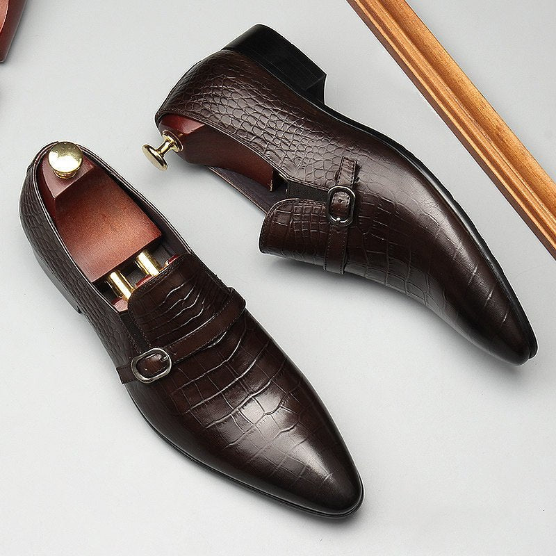 Men's Croc Embossed Formal Loafers: Stylish Pointed Toe Wedding Dress Shoesyes