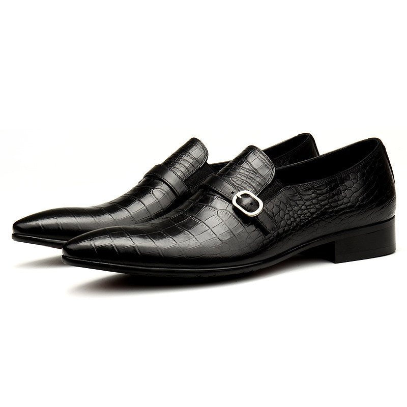 Men's Croc Embossed Formal Loafers: Stylish Pointed Toe Wedding Dress Shoesyes