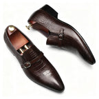 Men's Croc Embossed Formal Loafers: Stylish Pointed Toe Wedding Dress Shoesyes