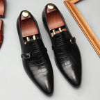 Men's Croc Embossed Formal Loafers: Stylish Pointed Toe Wedding Dress Shoesyes