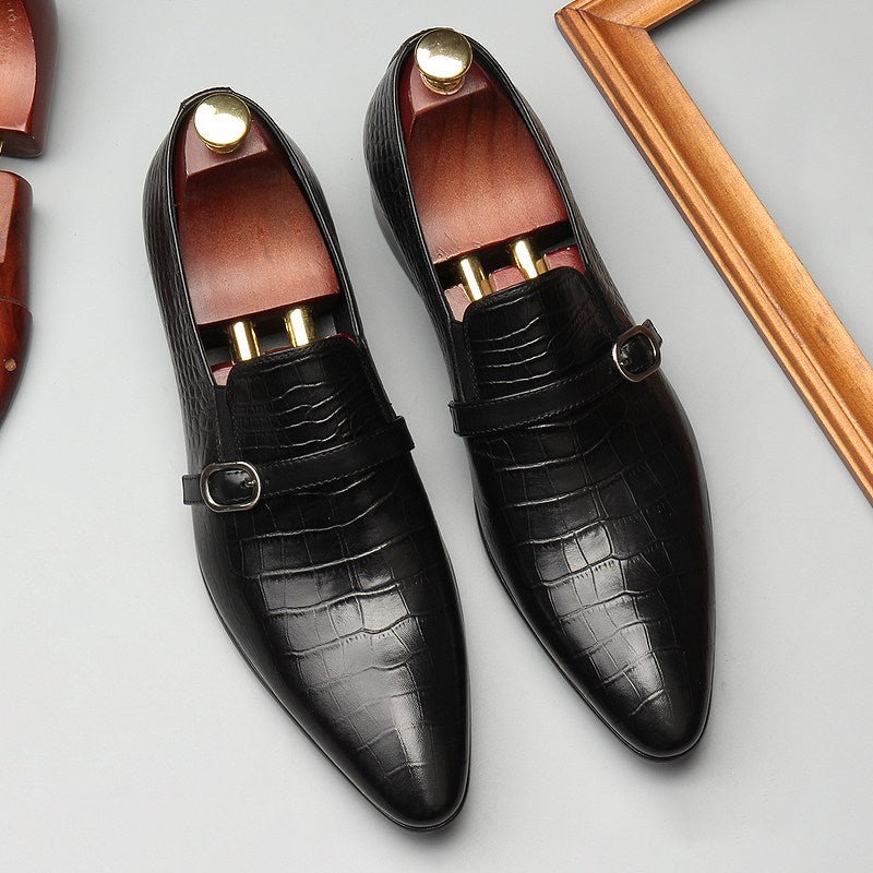 Men's Croc Embossed Formal Loafers: Stylish Pointed Toe Wedding Dress Shoesyes