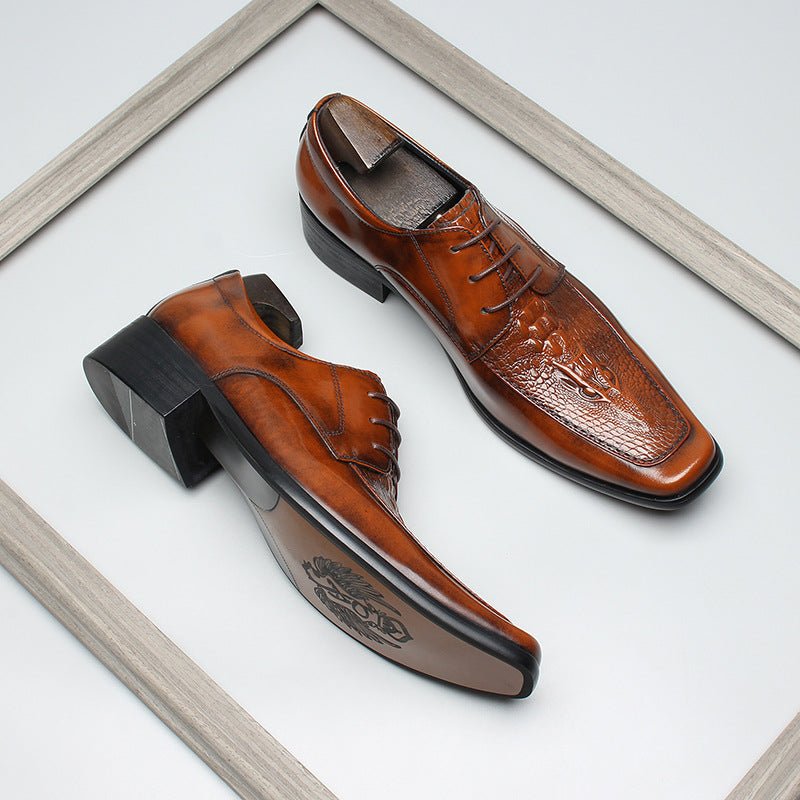 Men's Croc - Embossed Square Toe Derby Shoes: Luxury Business Formal Dress Shoesyes