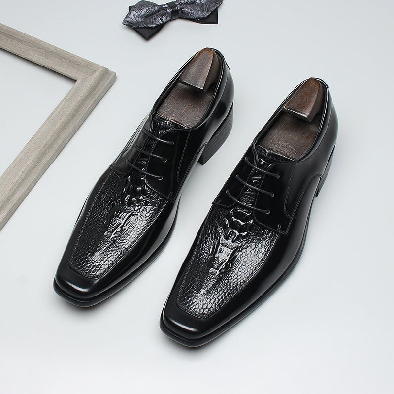 Men's Croc - Embossed Square Toe Derby Shoes: Luxury Business Formal Dress Shoesyes