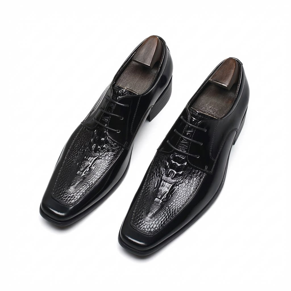 Men's Croc - Embossed Square Toe Derby Shoes: Luxury Business Formal Dress Shoesyes