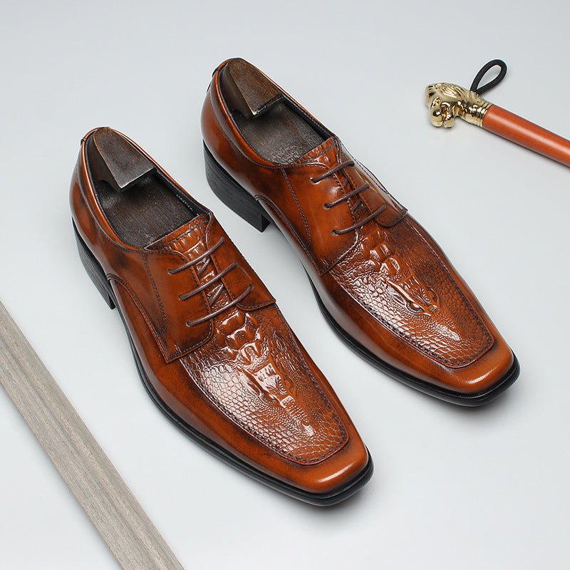 Men's Croc - Embossed Square Toe Derby Shoes: Luxury Business Formal Dress Shoesyes