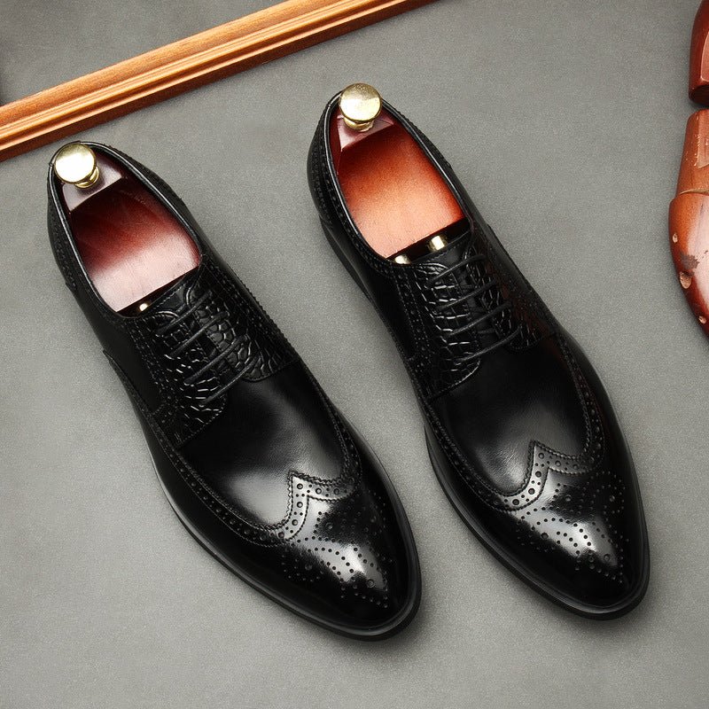 Men's Croc Patchwork Brogue Derby: Stylish Groomsmen Wedding Shoesyes