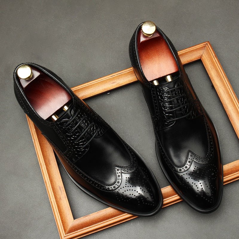 Men's Croc Patchwork Brogue Derby: Stylish Groomsmen Wedding Shoesyes