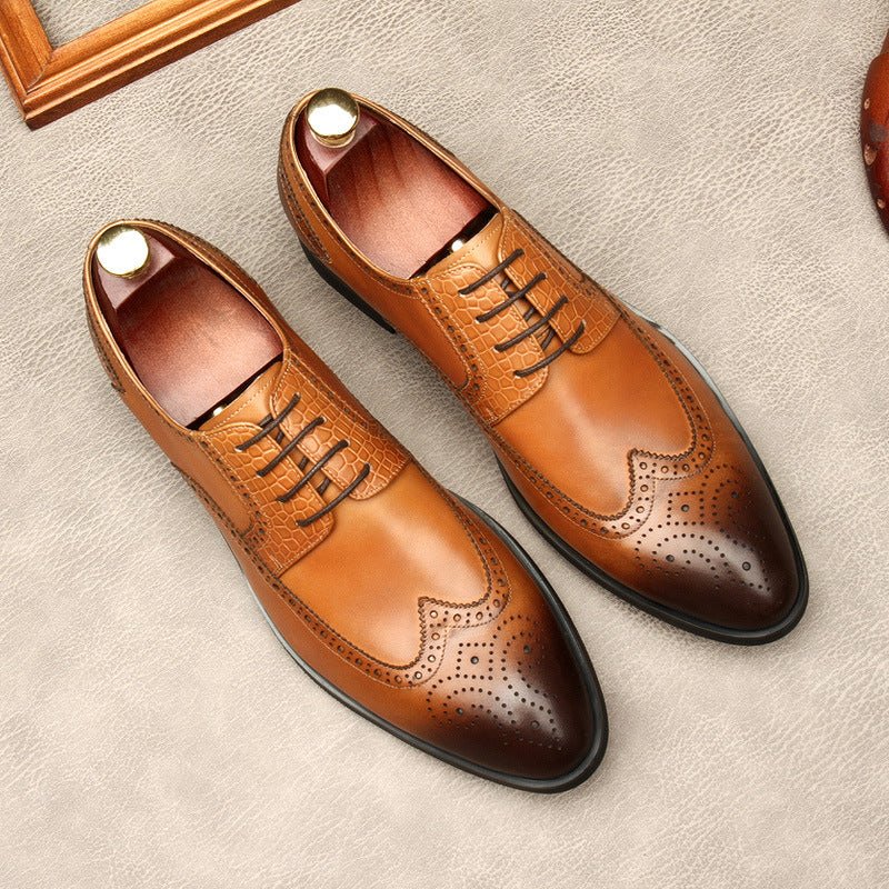Men's Croc Patchwork Brogue Derby: Stylish Groomsmen Wedding Shoesyes