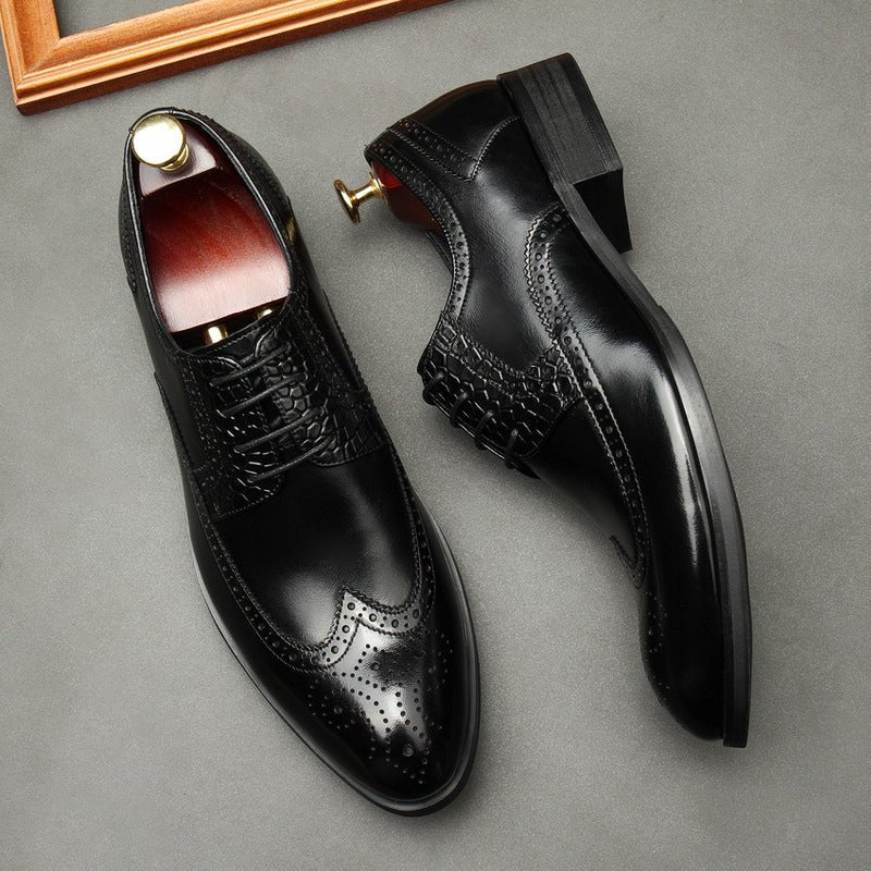 Men's Croc Patchwork Brogue Derby: Stylish Groomsmen Wedding Shoesyes