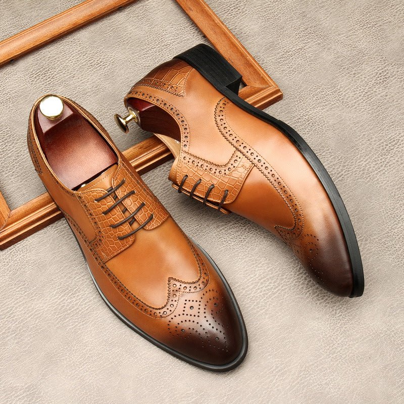 Men's Croc Patchwork Brogue Derby: Stylish Groomsmen Wedding Shoesyes