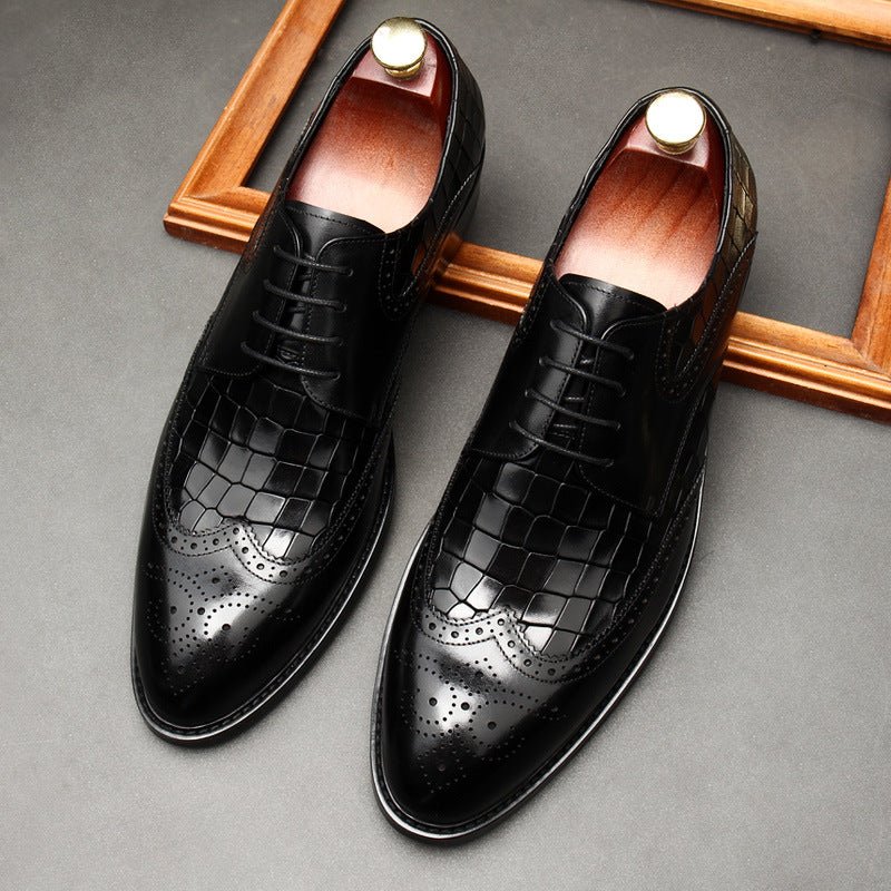 Men's Croc Patchwork Brogue Derby: Stylish Wedding Formal Shoesyes