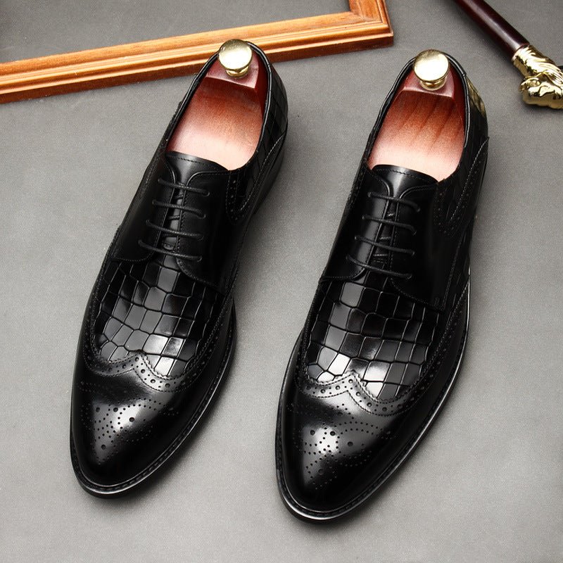 Men's Croc Patchwork Brogue Derby: Stylish Wedding Formal Shoesyes
