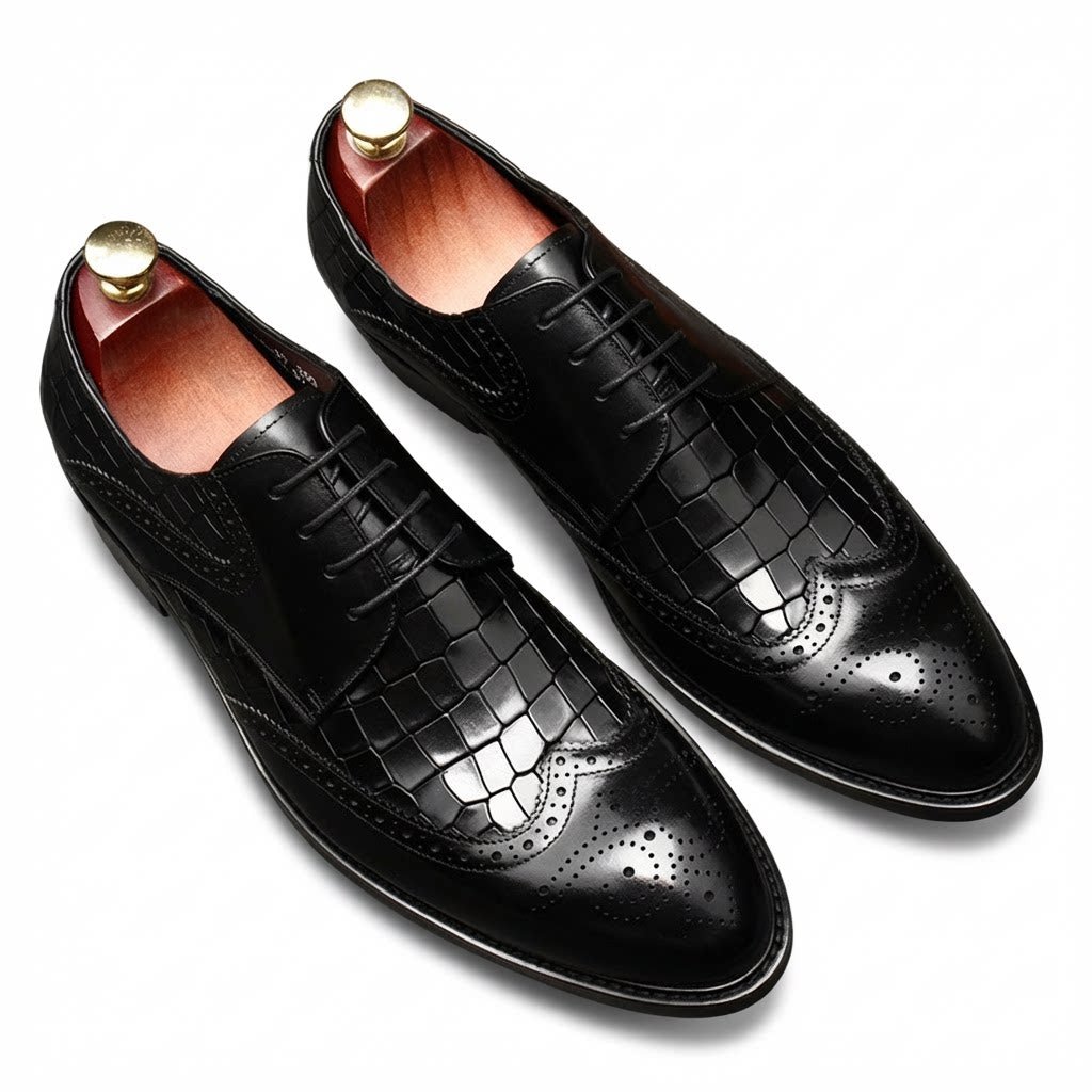 Men's Croc Patchwork Brogue Derby: Stylish Wedding Formal Shoesyes