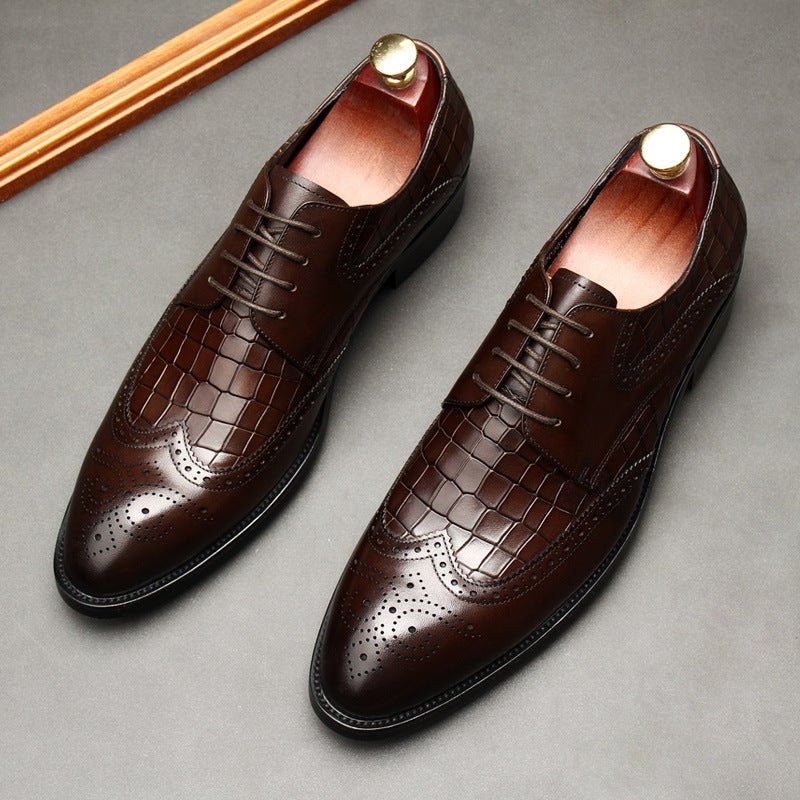 Men's Croc Patchwork Brogue Derby: Stylish Wedding Formal Shoesyes