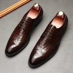 Men's Croc Patchwork Brogue Derby: Stylish Wedding Formal Shoesyes