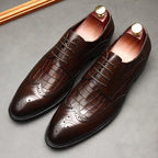 Men's Croc Patchwork Brogue Derby: Stylish Wedding Formal Shoesyes