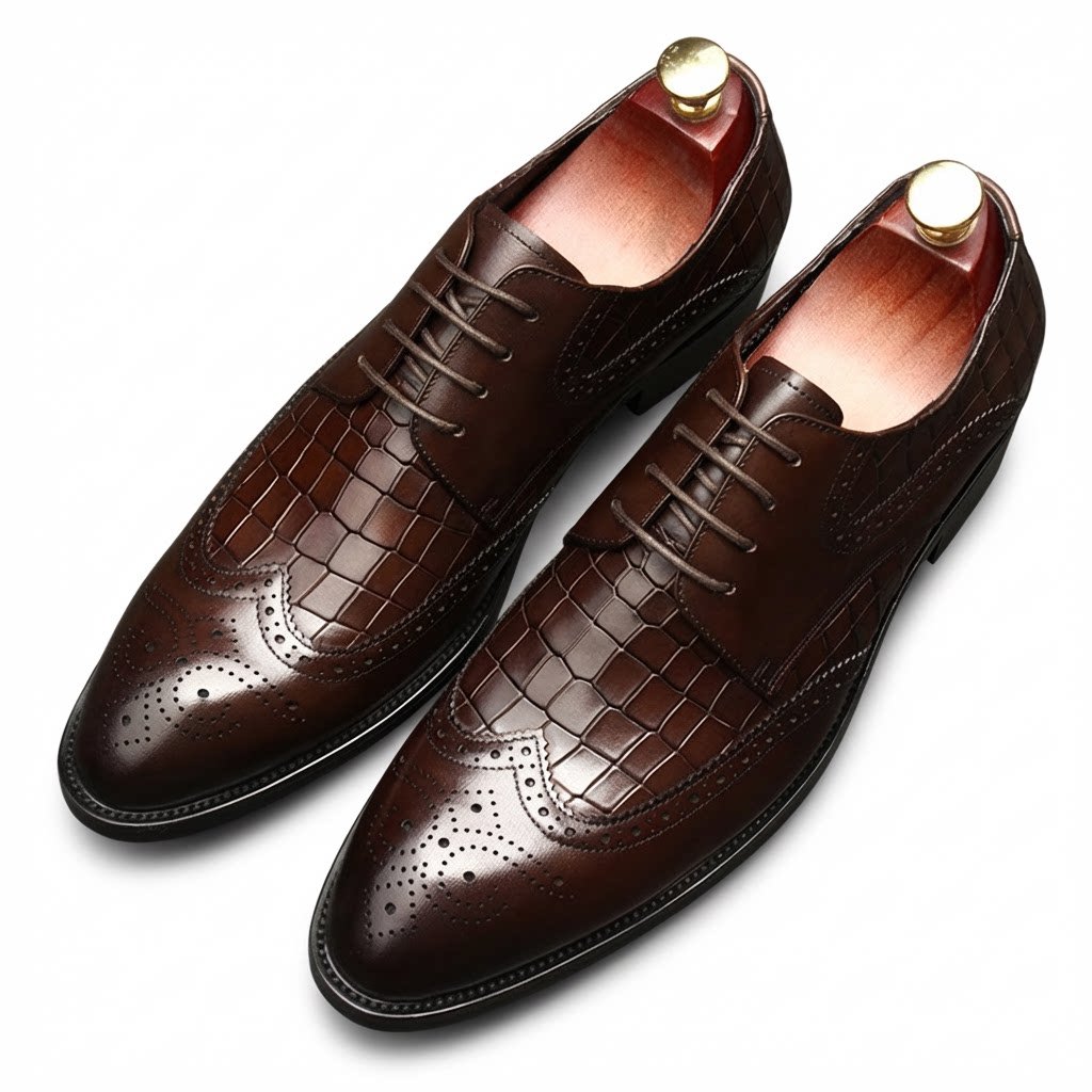 Men's Croc Patchwork Brogue Derby: Stylish Wedding Formal Shoesyes