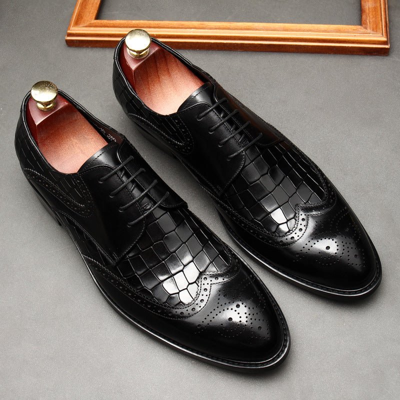 Men's Croc Patchwork Brogue Derby: Stylish Wedding Formal Shoesyes