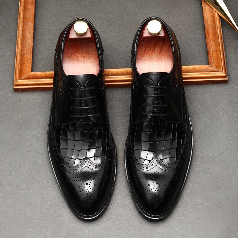 Men's Croc Patchwork Brogue Derby: Stylish Wedding Formal Shoesyes