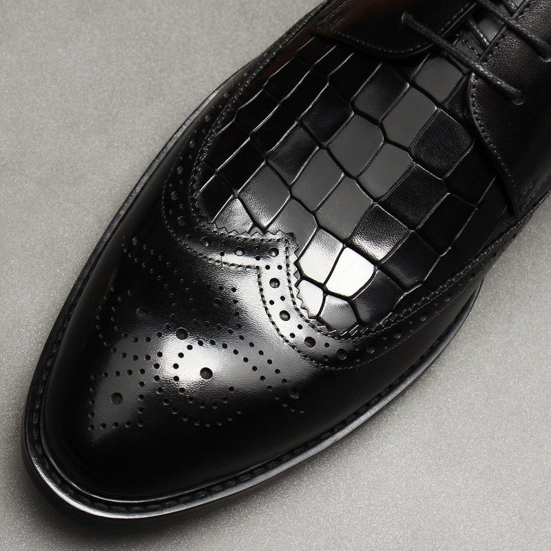 Men's Croc Patchwork Brogue Derby: Stylish Wedding Formal Shoesyes