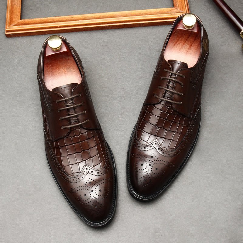 Men's Croc Patchwork Brogue Derby: Stylish Wedding Formal Shoesyes