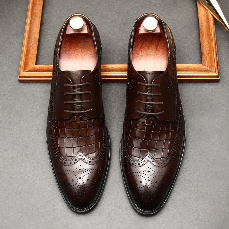 Men's Croc Patchwork Brogue Derby: Stylish Wedding Formal Shoesyes